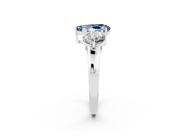 Platinum Pear Cut Aquamarine Three-Stone Ring with Prong Setting and Classic Band