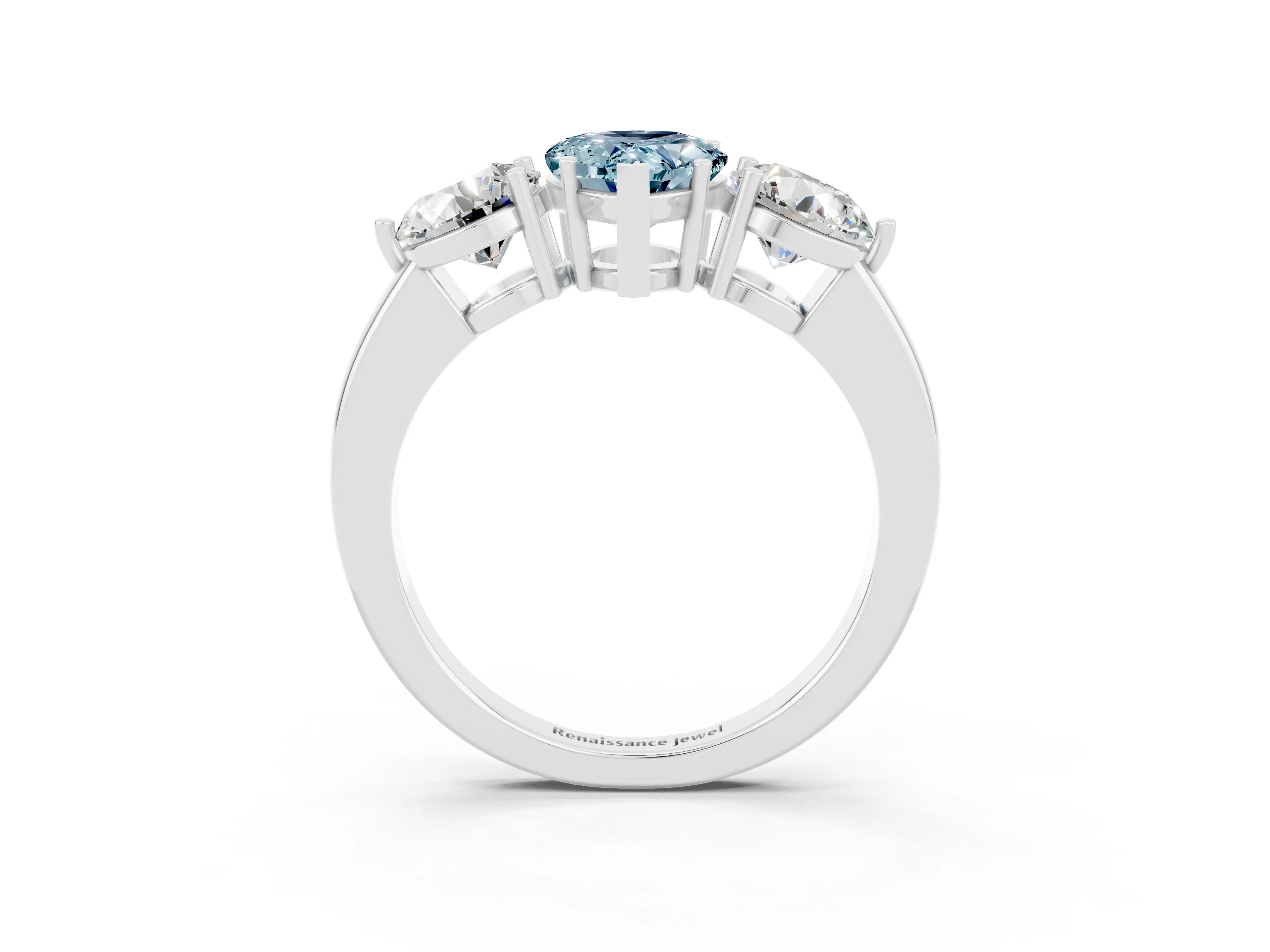 White gold Pear Cut Aquamarine Three-Stone Ring with Prong Setting and Classic Band_3