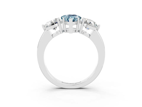 White gold Pear Cut Aquamarine Three-Stone Ring with Prong Setting and Classic Band_3