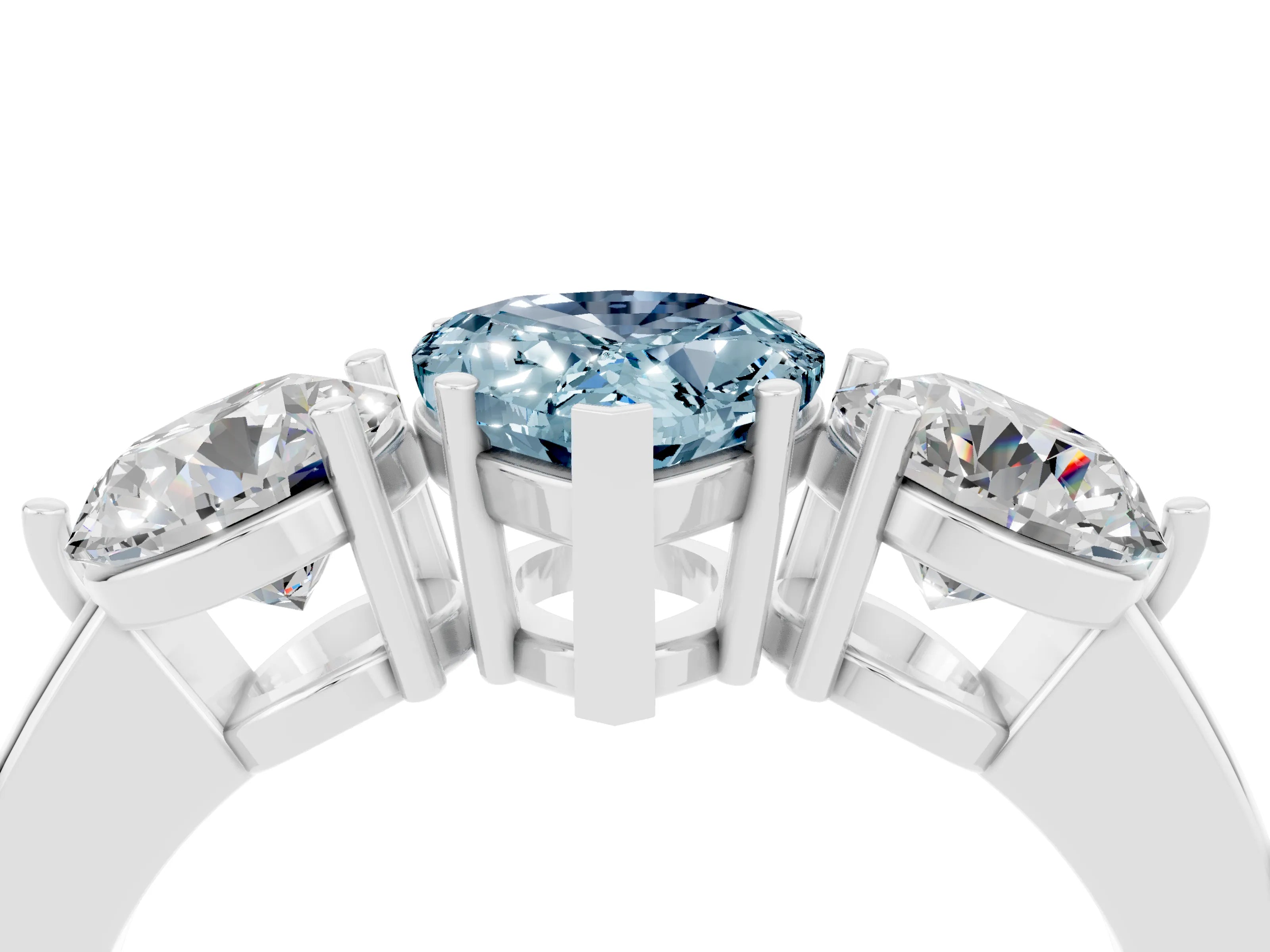 White gold Pear Cut Aquamarine Three-Stone Ring with Prong Setting and Classic Band_4