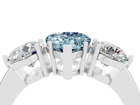 White gold Pear Cut Aquamarine Three-Stone Ring with Prong Setting and Classic Band_4
