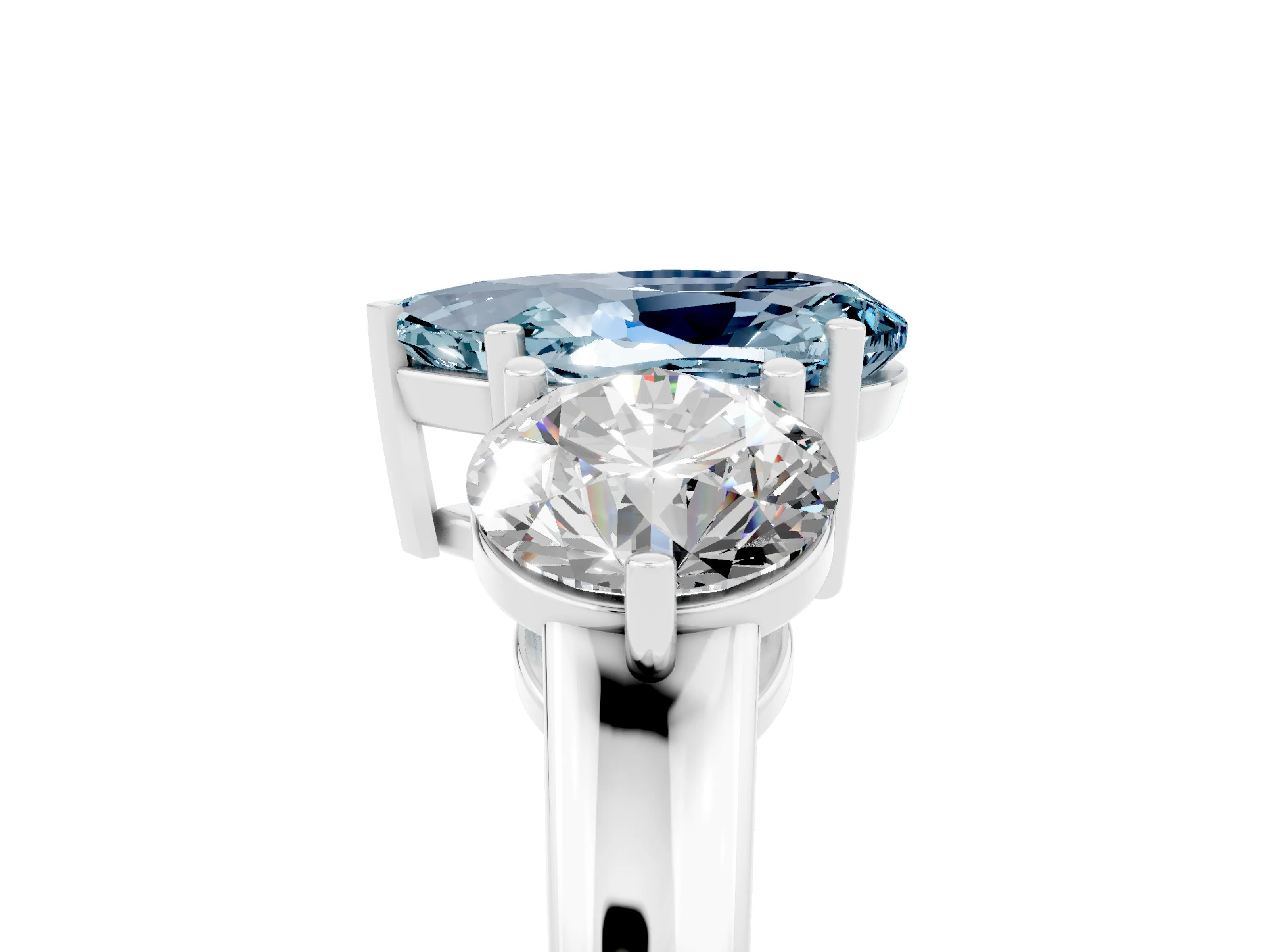 White gold Pear Cut Aquamarine Three-Stone Ring with Prong Setting and Classic Band_5