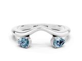 White gold Pear Cut Aquamarine Two-Stone Open Band Ring with Prong Setting_6