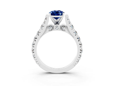 White gold Pear Cut Blue Sapphire Classic Solitaire Ring with Pavé Band and Four-Prong Setting_3