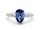 White gold Pear Cut Blue Sapphire Cluster Side Stone Solitaire Ring with Prong Setting_24