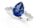 White gold Pear Cut Blue Sapphire Cluster Side Stone Solitaire Ring with Prong Setting_25