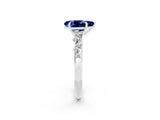 White gold Pear Cut Blue Sapphire Cluster Side Stone Solitaire Ring with Prong Setting_26