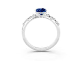 White gold Pear Cut Blue Sapphire Cluster Side Stone Solitaire Ring with Prong Setting_27