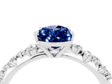 White gold Pear Cut Blue Sapphire Cluster Side Stone Solitaire Ring with Prong Setting_28