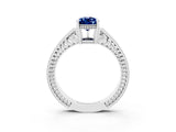 White gold Pear Cut Blue Sapphire Engagement Ring with Milgrain Channel Set Band and Prong Setting_3