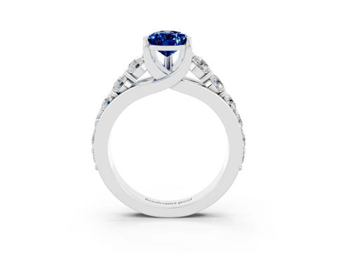 White gold Pear Cut Blue Sapphire Engagement Ring with Pavé Band and Four-Prong Setting_3