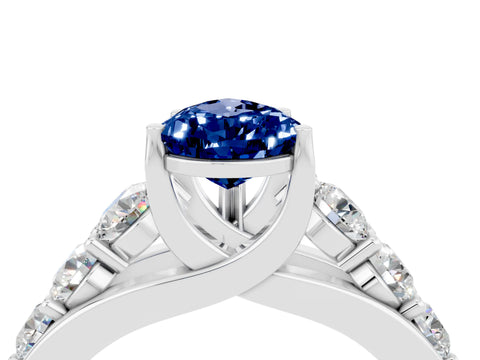 White gold Pear Cut Blue Sapphire Engagement Ring with Pavé Band and Four-Prong Setting_4