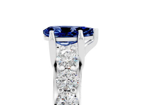 White gold Pear Cut Blue Sapphire Engagement Ring with Pavé Band and Four-Prong Setting_5