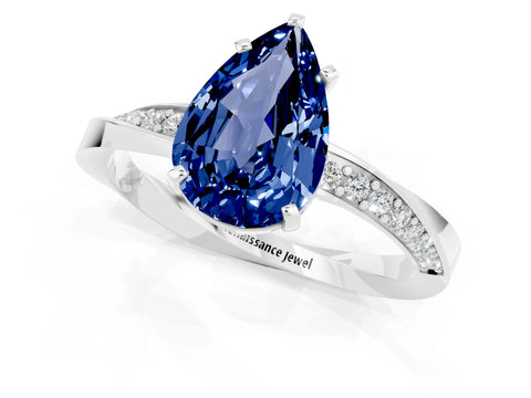 White gold Pear Cut Blue Sapphire Engagement Ring with Side Stone Accents and Four-Prong Setting_28