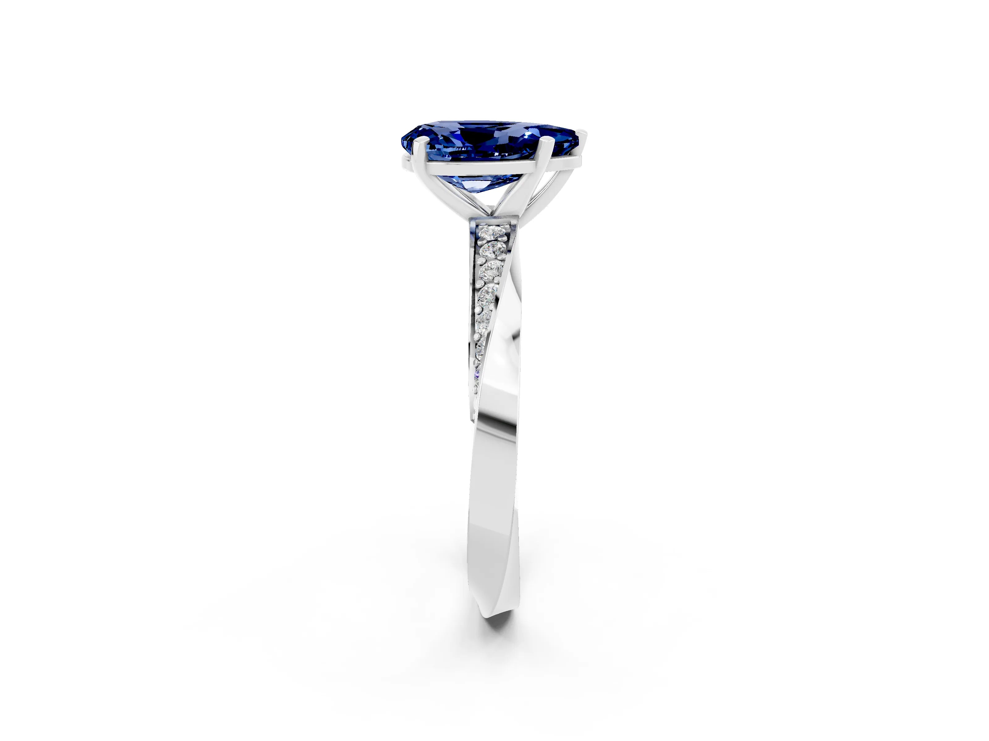 White gold Pear Cut Blue Sapphire Engagement Ring with Side Stone Accents and Four-Prong Setting_29