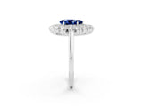 White gold Pear Cut Blue Sapphire Floral Double Halo Engagement Ring with Prong Setting_104