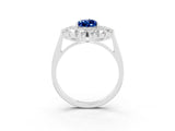 White gold Pear Cut Blue Sapphire Floral Double Halo Engagement Ring with Prong Setting_105