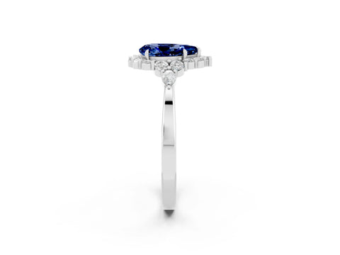 White gold Pear Cut Blue Sapphire Halo Ring with Pear Side Stones and Prong Setting_33