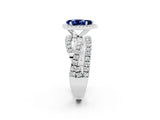 White gold Pear Cut Blue Sapphire Halo Ring with Round Split Shank and Prong Setting_62