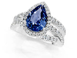 White gold Pear Cut Blue Sapphire Halo Ring with Round Split Shank and Prong Setting_62