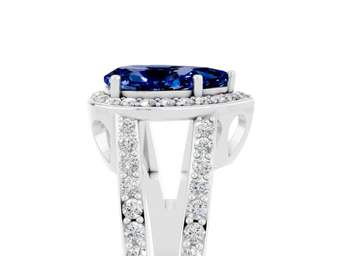 White gold Pear Cut Blue Sapphire Halo Ring with Split Shank U-Prong Band and Four-Prong Setting_5