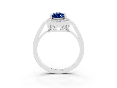 White gold Pear Cut Blue Sapphire Halo Ring with Split Shank and Four-Prong Setting_3