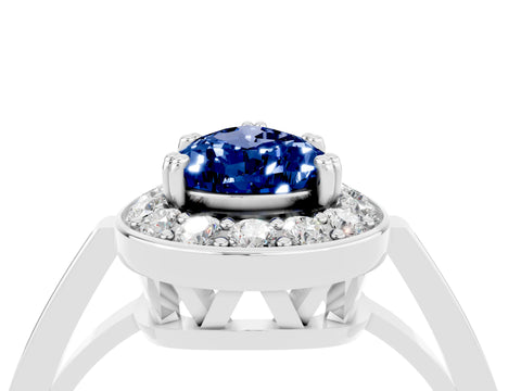 White gold Pear Cut Blue Sapphire Halo Ring with Split Shank and Four-Prong Setting_4