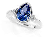 White gold Pear Cut Blue Sapphire Halo Ring with Tapered Band and Four-Prong Setting_1
