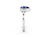 White gold Pear Cut Blue Sapphire Halo Ring with Tapered Band and Four-Prong Setting_2
