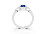 White gold Pear Cut Blue Sapphire Halo Ring with Tapered Band and Four-Prong Setting_3