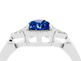 White gold Pear Cut Blue Sapphire Halo Ring with Tapered Band and Four-Prong Setting_4
