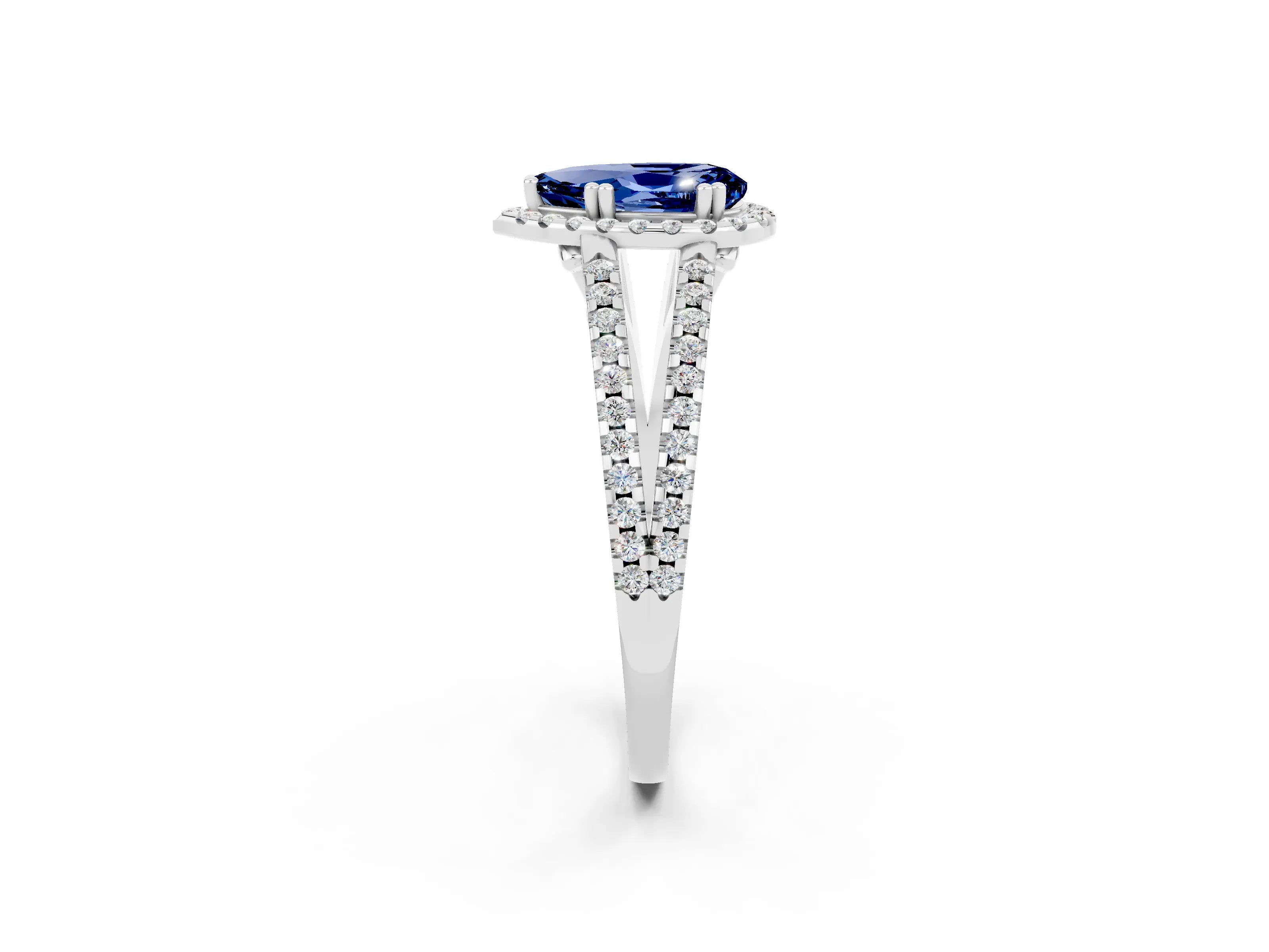 White gold Pear Cut Blue Sapphire Halo Split Shank Engagement Ring_14