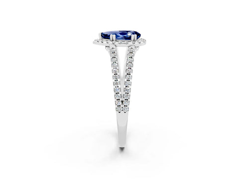 White gold Pear Cut Blue Sapphire Halo Split Shank Engagement Ring_14