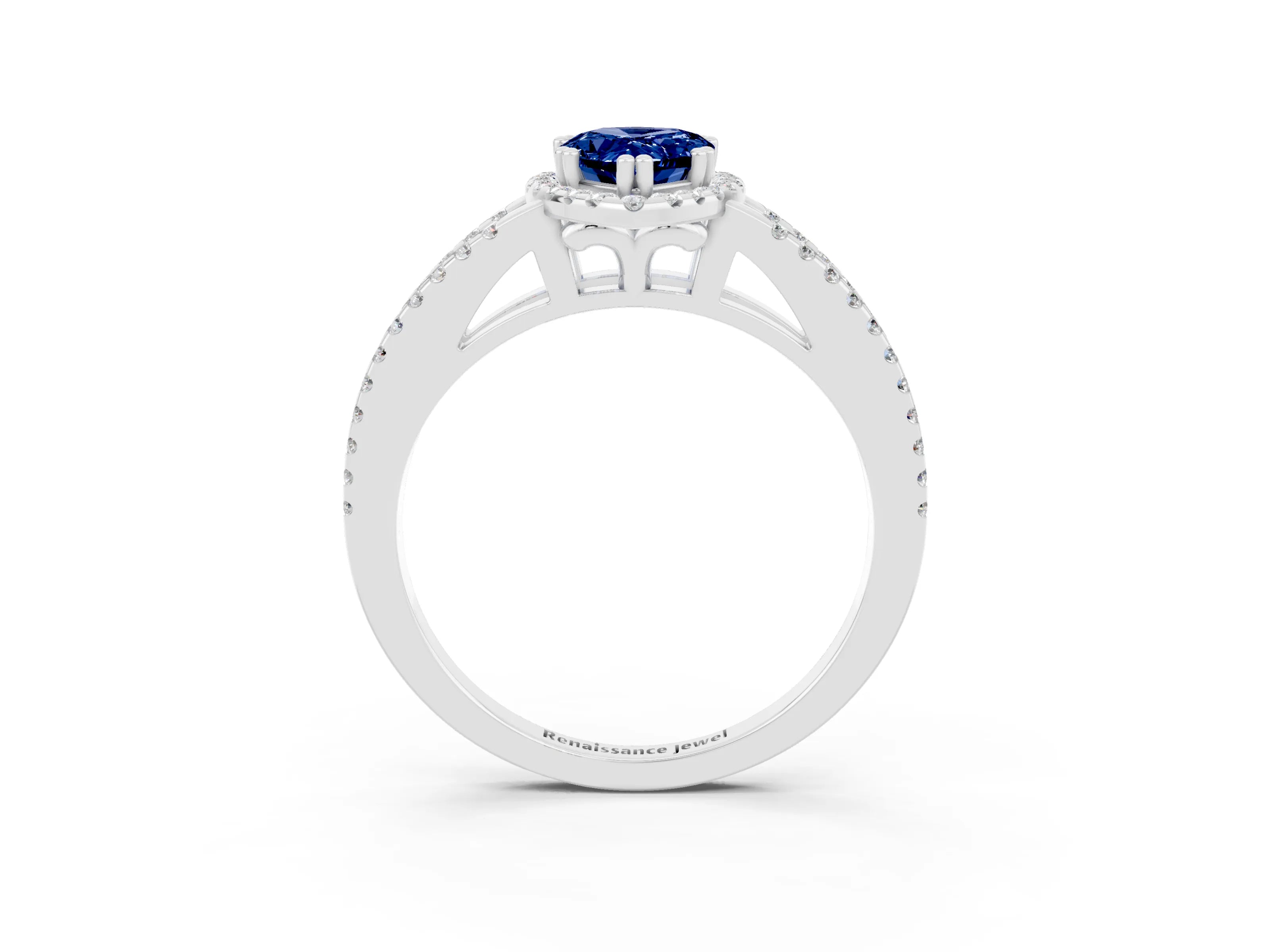 White gold Pear Cut Blue Sapphire Halo Split Shank Engagement Ring_15