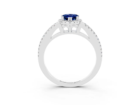 White gold Pear Cut Blue Sapphire Halo Split Shank Engagement Ring_15