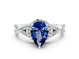 White gold Pear Cut Blue Sapphire  Halo Twist Band Solitaire Prong Setting Ring_24