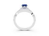 White gold Pear Cut Blue Sapphire  Halo Twist Band Solitaire Prong Setting Ring_27