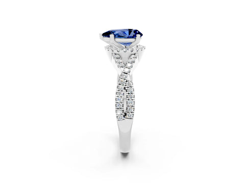 White gold Pear Cut Blue Sapphire Halo Twist Band Solitaire Prong Setting Ring_2