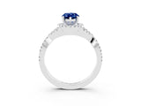White gold Pear Cut Blue Sapphire Halo Twist Band Solitaire Prong Setting Ring_3