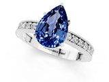 White gold Pear Cut Blue Sapphire Milgrain Pavé Engagement Ring with Four-Prong Setting_1