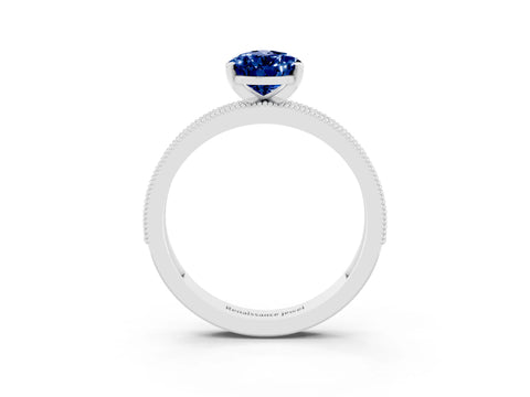 White gold Pear Cut Blue Sapphire Milgrain Pavé Engagement Ring with Four-Prong Setting_3