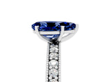 White gold Pear Cut Blue Sapphire Milgrain Pavé Engagement Ring with Four-Prong Setting_5
