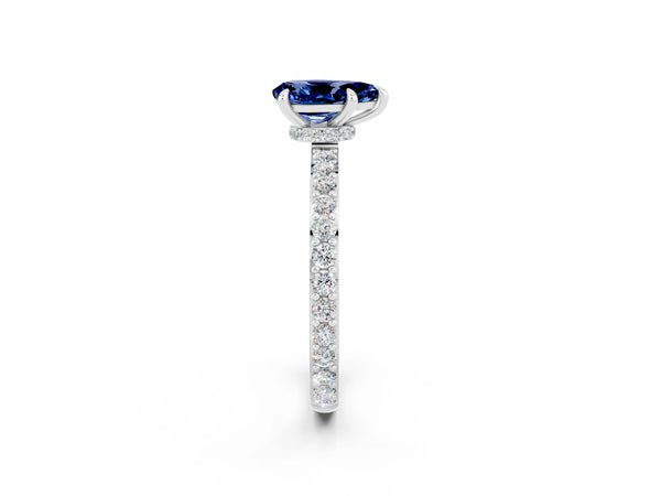 Platinum Pear Cut Blue Sapphire Pavé Engagement Ring with Round  Accents and Prong Setting