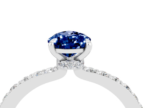 White gold Pear Cut Blue Sapphire Pavé Engagement Ring with Round  Accents and Prong Setting_28