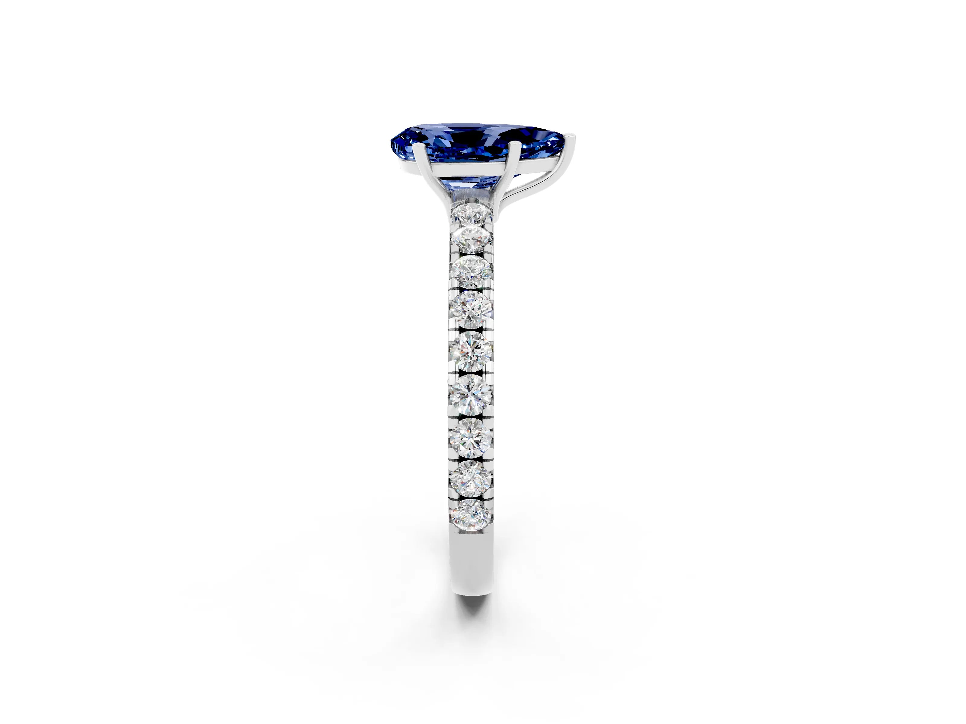 White gold Pear Cut Blue Sapphire Pavé Solitaire Engagement Ring with Four-Prong Setting_14