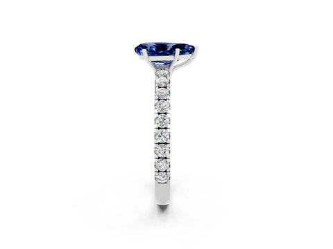 White gold Pear Cut Blue Sapphire Pavé Solitaire Engagement Ring with Four-Prong Setting_14