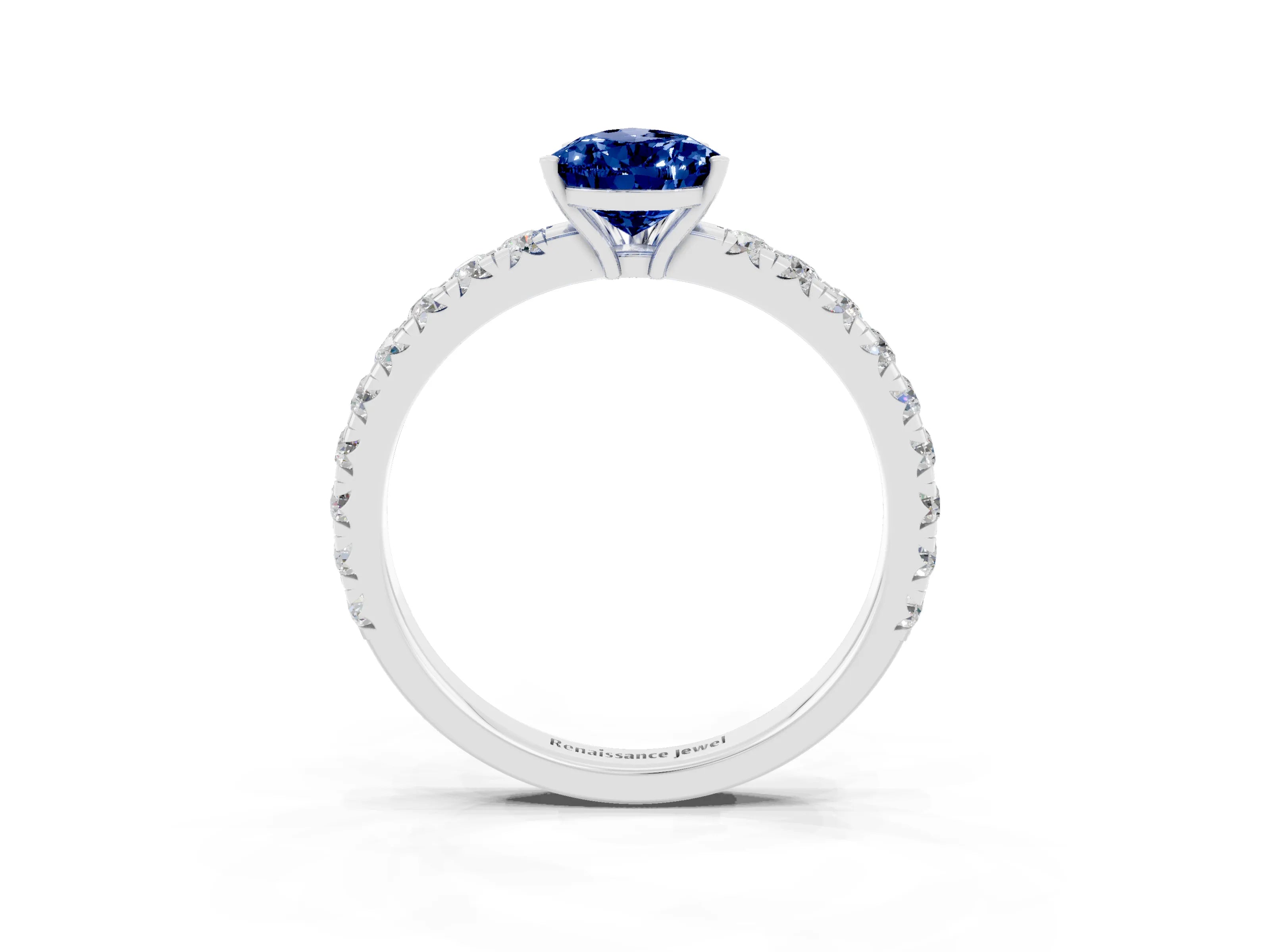 White gold Pear Cut Blue Sapphire Pavé Solitaire Engagement Ring with Four-Prong Setting_15
