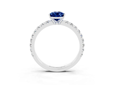 White gold Pear Cut Blue Sapphire Pavé Solitaire Engagement Ring with Four-Prong Setting_15