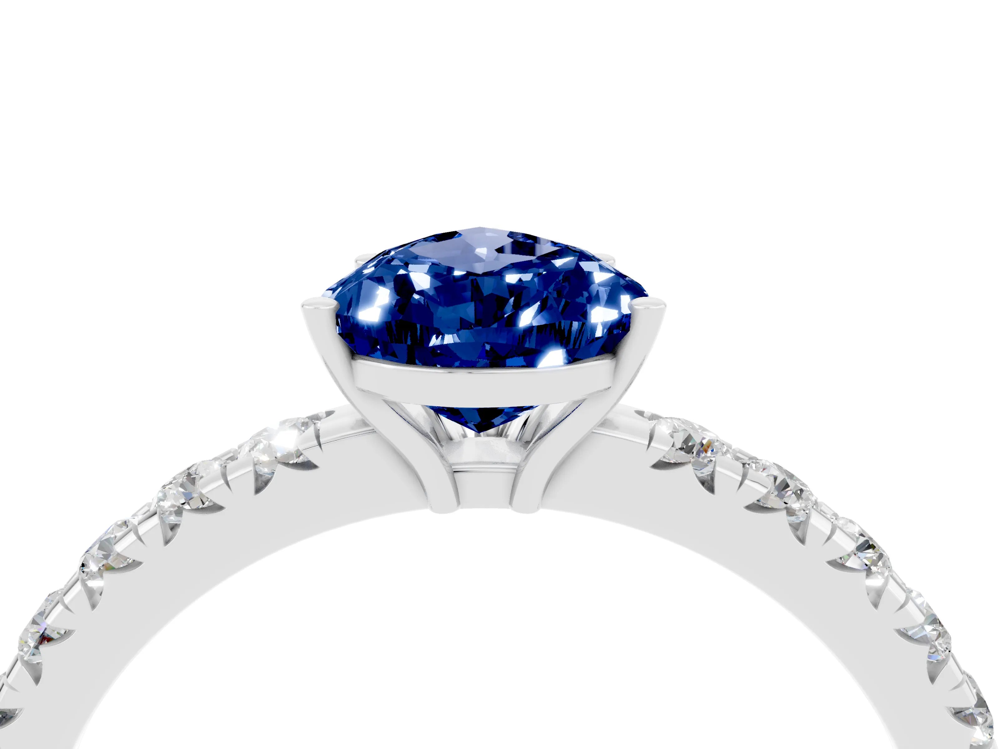 White gold Pear Cut Blue Sapphire Pavé Solitaire Engagement Ring with Four-Prong Setting_16
