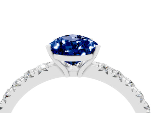 White gold Pear Cut Blue Sapphire Pavé Solitaire Engagement Ring with Four-Prong Setting_16